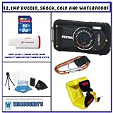 Pentax Optio W90 12.1 MP Waterproof Digital Camera with 5x Wide Angle Zoom and 2.7-Inch LCD (Black) + Water Splash Pack # 2