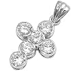 Sterling Silver Pendant - Prong Set Clear Round Cubic Zirconia - Cross - 33mm Height