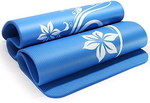 InfiDeals Comfort NBR Premium Print Exercise Yoga Mat with Carry Strap-Choose Your Design and Color, Mystic Lilly Blue