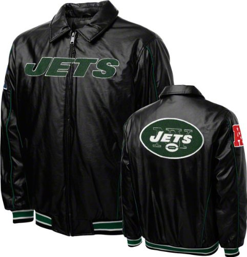 New York Jets Faux Leather Full-Zip Varsity Jacket