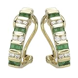 14K Yellow Gold 1/4 ct. Diamond with Alternating 1/2 ct. Square Shaped Emerald Earrings
