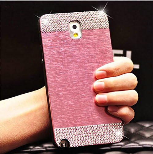 Galaxy S6 Case ,Lucky Stores (TM) Luxury Diamond Hybrid Glitter Bling Hard Shiny Sparkling with Crystal Rhinestone Brushed Metal Aluminum PC Back Cover Case for Samsung Galaxy S6 G9200 (Pink)