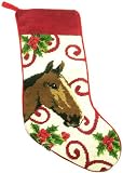 Festive Brown Horse Wool Needlepoint Christmas Stocking - Exclusive Design by For the Love of Dogs