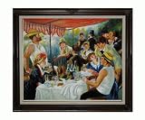 Art Reproduction Oil Painting - Renoir Paintings: Luncheon of the Boating Party with Vintage Cherry Frame - Cherry Finish - 26 X 30 - Hand Painted Framed Canvas Art