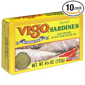 Vigo Hot Spiced Sardines, 4.375-Ounce Cans (Pack of 10)