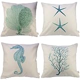 HOSL Cotton and Linen Ocean Park Theme Decorative Pillow Cover Case 18 X 18  Inch Pack of 4