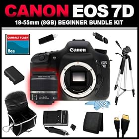 Canon EOS 7D 18 MP CMOS Digital SLR Camera with 3-Inch LCD and Canon EF-S 18-55mm f/3.5-5.6 IS SLR Lens (8GB Beginner Bundle Kit) includes Battery, Charger, Case, Memory Card, Memory Card Wallet, HDMI Cable, Full Size Tripod, USB Card Reader, Cleaning Kit - 3814B004