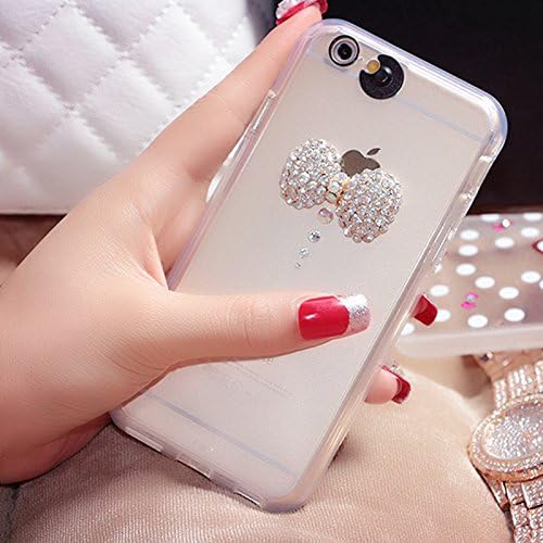 (Lighting Color can change) Bling Flower Butterfly Rhinestone LED Flash Light UP Remind Incoming Call Cases Cover For Smart Mobile Phones (Samsung Galaxy S6 Edge G925, Silver-Bow)
