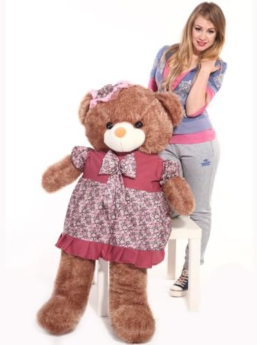 HDYCBlansdi-55"-Giant Huggalbe and Adorable Smile with butterfly necktie and Floral skirt Soft stuffed Plush Teddy Bear deep brown