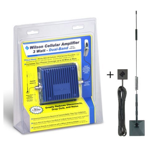 Wilson Cellular 800MHz/1900MHz Dual-Band 3 Watt Direct Connection Amplifier (811201) and Glass Mount Antenna (301102) for Verizon, AT&T GSM/GPRS/TDMA, Cingular, Alltel, Sprint PCS, T-Mobile (850MHz, 1900MHz), Cellular One, US Cellular, Metro PCS, Virgin Mobile, Cricket, Qwest, Boost Mobile phones