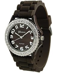 Brown Silicone Band Designer Style Crystal Bezel Watch Large Face