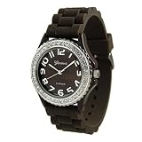Brown Silicone Band Designer Style Crystal Bezel Watch Large Face on sale