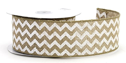 Kel-Toy Wired Chevron Burlap Ribbon, 2.5-Inch by 10-Yard, Natural and White