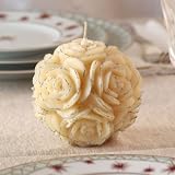 Wedding / Bridal Shower/ Party Floral Round Shaped Candle 4"x 3.75" (White/Silver Trim) ~ JEM
