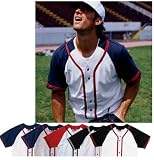 Champion Contrasting Raglan Sleeve Button-Front Baseball Jersey with Braid Trim Shirt