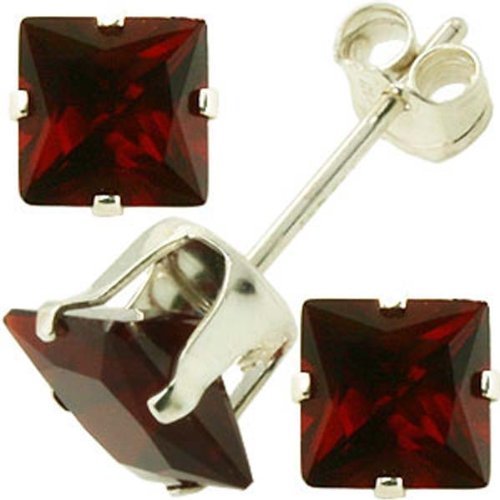 Sterling Silver 5mm Red Ruby CZ Cubic Zirconia Square Stud Earrings