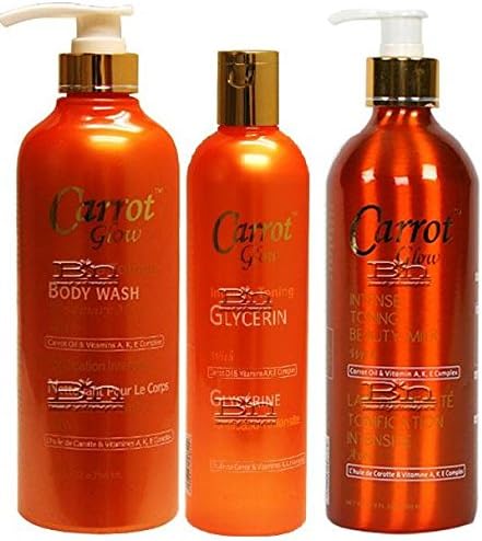 Carrot Glow 3 PCS Set (Body Wash, Intense Beauty Milk, and Glycerine) Incldues free pencil