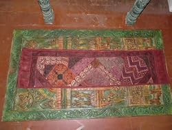 Ethnic India Burgundy Wine Beaded Antique Wall Sari Tapestry Hanging Table Runner 80 X 20 Inch Free Shipping