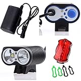 UniqueFire New Generation 2 x Cree XM-L2 Led X2 Bike Bicycle Light Night Cycling Lamp/Rainproof Dustproof Waterproof 4 x 18650 Battery Pack with Rubber Jacket/UK Standard Battery Charger with EU Adapter/ 4 x O Installation Rubber Rings/Free Gift 6 LEDS Ta