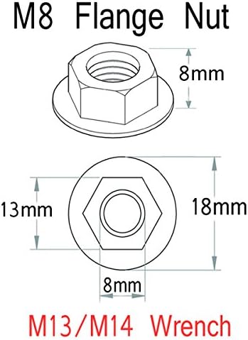 MCTi 6 Pcs MTB Bicycle Motorcycle Allen Hex Titanium Flange Lock Nut Metric Screw Washer M8 (Gold)