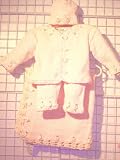 Cpk75bpbk,, Knitted on Hand Knitting Machine Then Finished By Hand Crochet Infant Girls Outfit, Containing Baby Pink Chenille Cardigan Sweater, Pant, Hat Set. And Matching Blanket Trimmed with Rosebuds