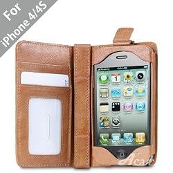 iPhone 4 and 4S Rider Genuine Leather Wallet Case (Fit AT&T and Verizon and Sprint iPhone 4 4S) by Acase(TM), BROWN