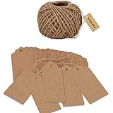 KINGLAKE&reg;100PCS Kraft Paper Gift Tags Christmas Gift Tags Wedding Tags with 30 Meters Natural Jute Twine Retangle Hanging Tags Bonbonniere Favor for Crafts & Price Tags Lables