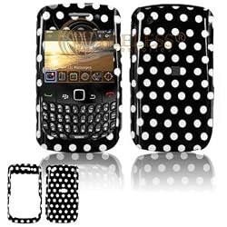 Black with White Polka Dots Design Snap-On Cover Hard Case Cell Phone Protector for BlackBerry Curve 8520 Gemini [Beyond Cell Packaging]