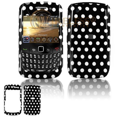 Black with White Polka Dots Design Snap-On Cover Hard Case Cell Phone Protector for BlackBerry Curve 8520 Gemini