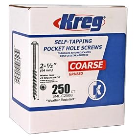 Kreg SML-C250B-250 Blue-Kote Weather Resistant Pocket Hole Screws - 2 1/2", #8 Coarse, Washer Head, 250 count