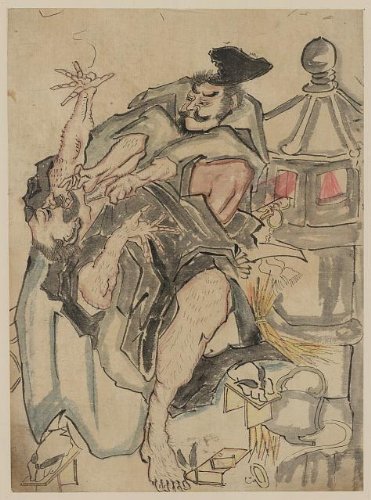 Best Cheap Reprint Two men struggling next to a stone lantern, upsetting a teapot 1800