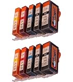 10 Druckerpatronen f�r Canon mit Chip, ersetzt PGI-525BK schwarz, CLI-526BK schwarz, CLI-526C cyan, CLI-526M rot, CLI-526Y gelb