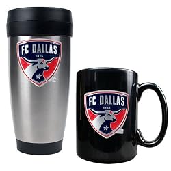 FC Dallas MLS Stainless Steel Travel Tumbler and Black Ceramic Mug Set - Primary Team Logo