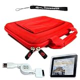Classy Apple iPad Hard Nylon Cube Case with Pocket + Includes a 4-inch eBigValue (TM) Determination Hand Strap + Anti-Glare Screen Protector for iPad Tablet ( All Models ) + Retractable Hotsync Usb Data Cable for Apple Ipad