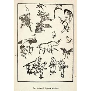 1871 Lithograph Woodcut Facsimile Japanese Heron Crane Bird Japan Asian Bow Art - Original Lithograph