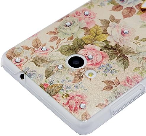 Nokia 535 Case,Microsoft Lumia 535 Case - Mavis's Diary 3D Handmade Bling Crystal Special Painted Series Golden Butterfly Pink Flowers with Shiny Bling Sparkly Diamond Rhinestone Hard Back Case Cover for Nokia Lumia 535 with Soft Clean Cloth