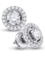 14K White Gold Round Brilliant Cut Diamond - Round Shape Halo Prong Set Studs Earrings with Secure Screw Back Closure - (3/4 cttw.)