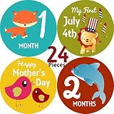 Mesmerico 24 Baby Monthly Holiday Stickers for Boy Girl's First Year Month Age Growth Milestones - Month Stickers for Baby Onesie Belly Animal Stickers - Unique Baby Shower Newborn New Parents Gifts
