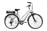 Karcher Damen Alu-Elektro-Trekking Fahrrad, 21-Gang Shimano Kettenschaltung mit Hinterradmotor, Shimano-Nabendynamo, Federgabel und Federsattelstütze, weiß, Rahmenhöhe: 45 cm, Reifengröße: 28 Zoll (71,1 cm), 281092