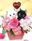 【母の日遅れてごめんね】(5/14からのお届け)ミルクBOXフラワーアレンジメント（生花）・黒猫＆白猫 FL-MD-951