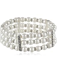 Napier "Finishing Touches" Silver-Tone Pearl Triple Row Stretch Bracelet, 2.5"