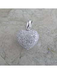 14k White Gold Pave Diamond Puffed Heart Charm Pendant