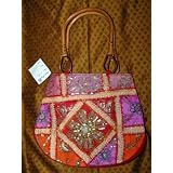Womens Purse Handbag Rose Red Pink Sari Patchwork Purses Totes
