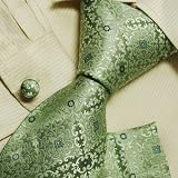 51J6%2BcTQFJL. SL160  Green Paisleys ties for men accessories silk necktie Cufflinks hanky set H5163
