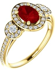 18K Yellow Gold 7.00x5.00mm Oval Cut Ruby and Diamond Ring -- LIFETIME WARRANTY
