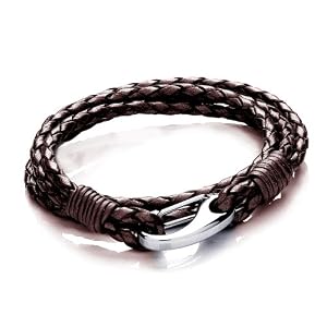 Tribal Steel Men's 21cm Brown Leather 4-Strand Bracelet with Stainless Steel Shrimp Clasp