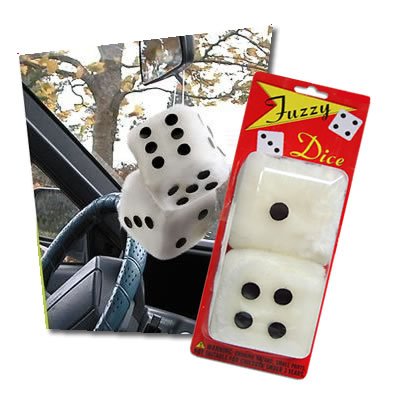 White 3 Inch Rearview Mirror Fuzzy Dice