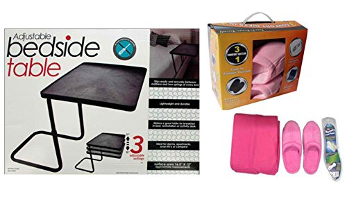 Multi-Purpose Adjustable Bedside Table Bundle With Slipper & Blanket Set