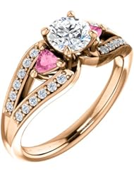 14K Rose Gold Round Cut Diamond and Pink Sapphire Ring -- LIFETIME WARRANTY