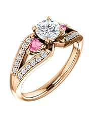 18K Rose Gold Round Cut Diamond and Pink Sapphire Ring -- LIFETIME WARRANTY